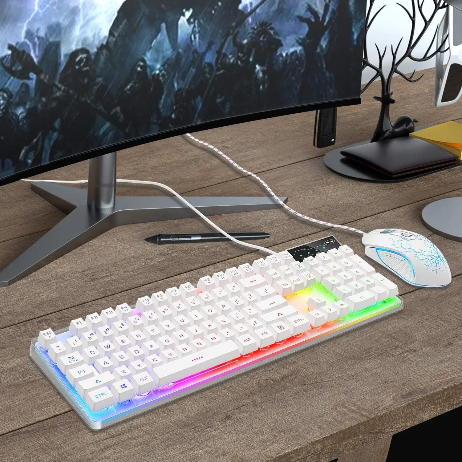 Timebox kit tastatura mouse gaming RGB alb 104 taste