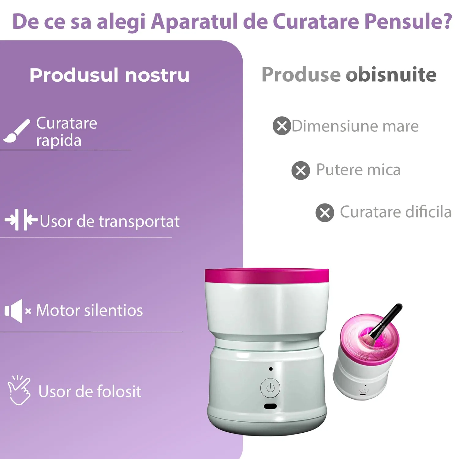 Timebox aparat curățare pensule machiaj alb USB