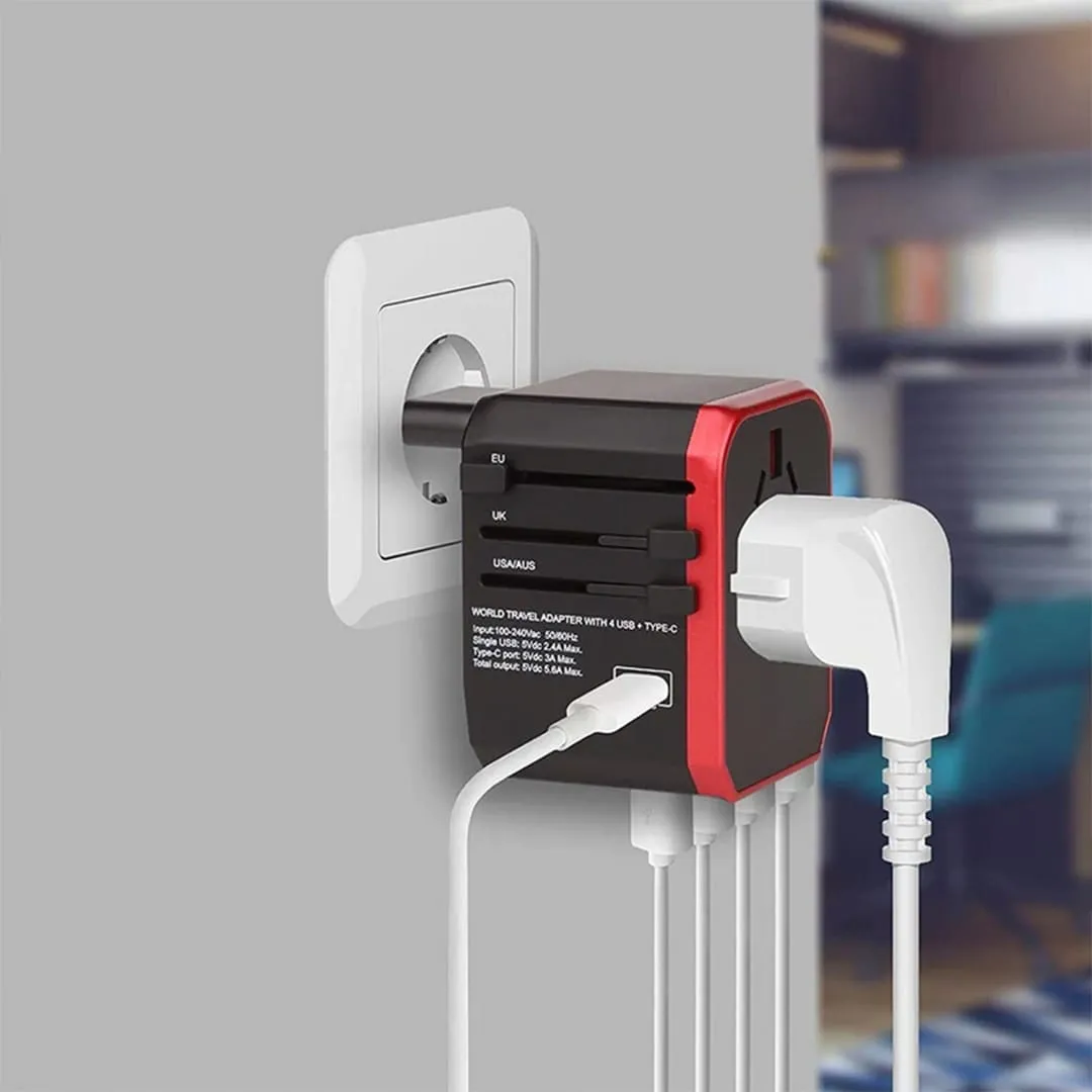 Timebox adaptor universal priza calatorie rosu 4x USB Type-C