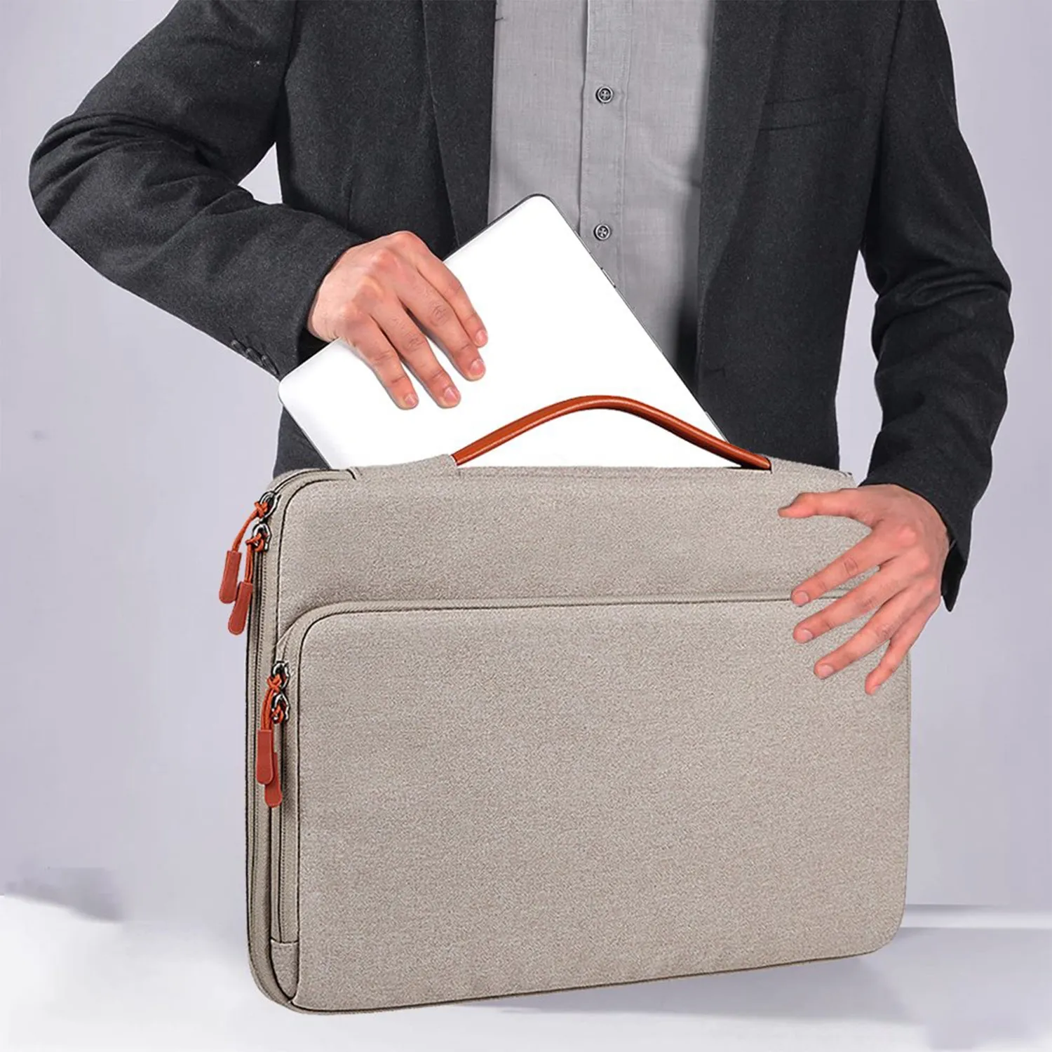 Timebox Geanta laptop 13-16 inch bej impermeabila