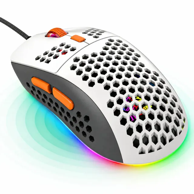 Timebox mouse gaming USB 6400 DPI RGB alb portocaliu usor