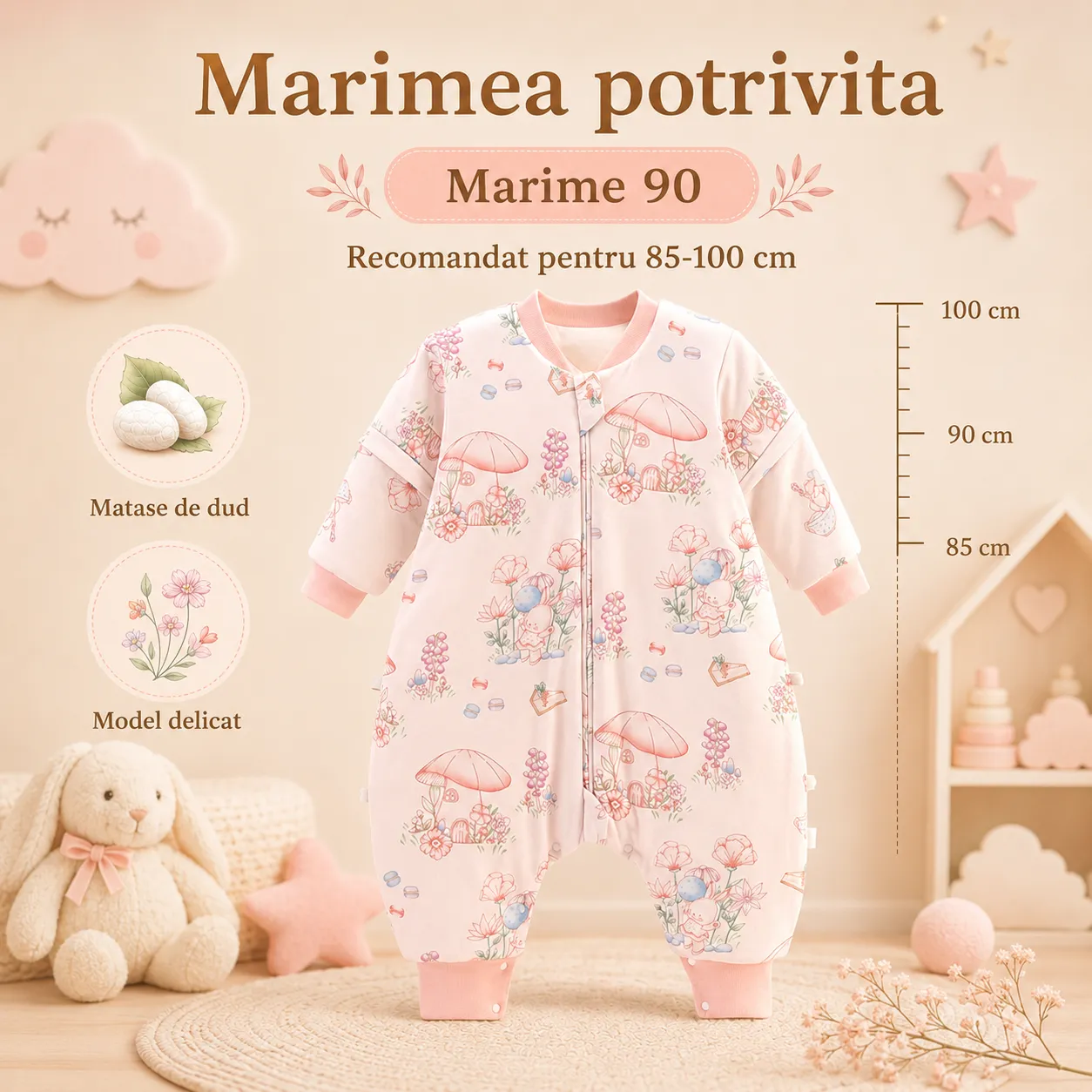 Timebox sac dormit fetițe 2-4 ani mătase dud 120g
