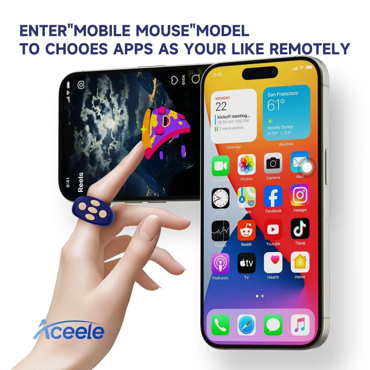 ACEELE S1 inel telecomanda Bluetooth negru
