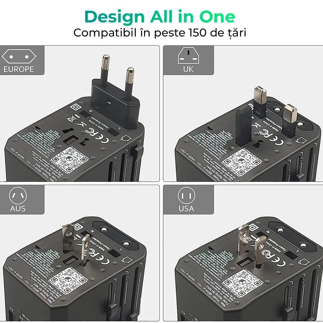 Timebox adaptor călătorie universal silver 4xUSB Type-C