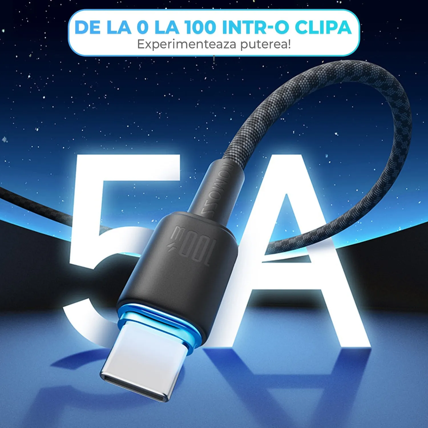 Timebox 100W 2m cablu USB-C negru cu LED