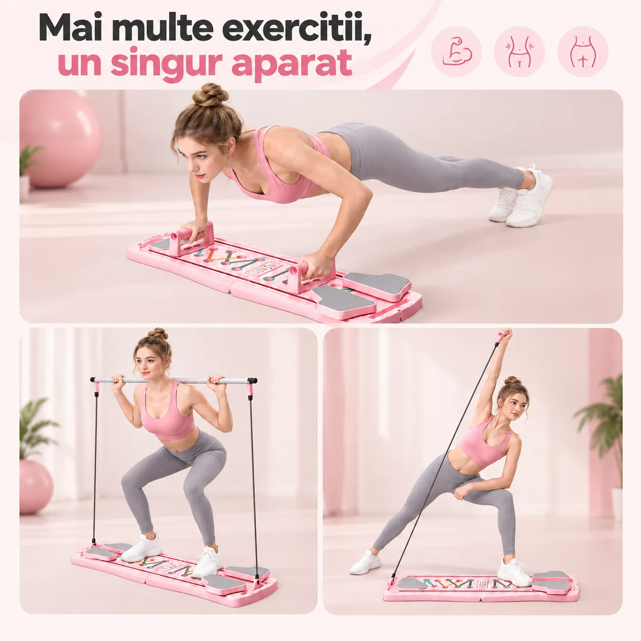 Timebox Placa fitness multifunctionala 6-in-1 roz pliabila