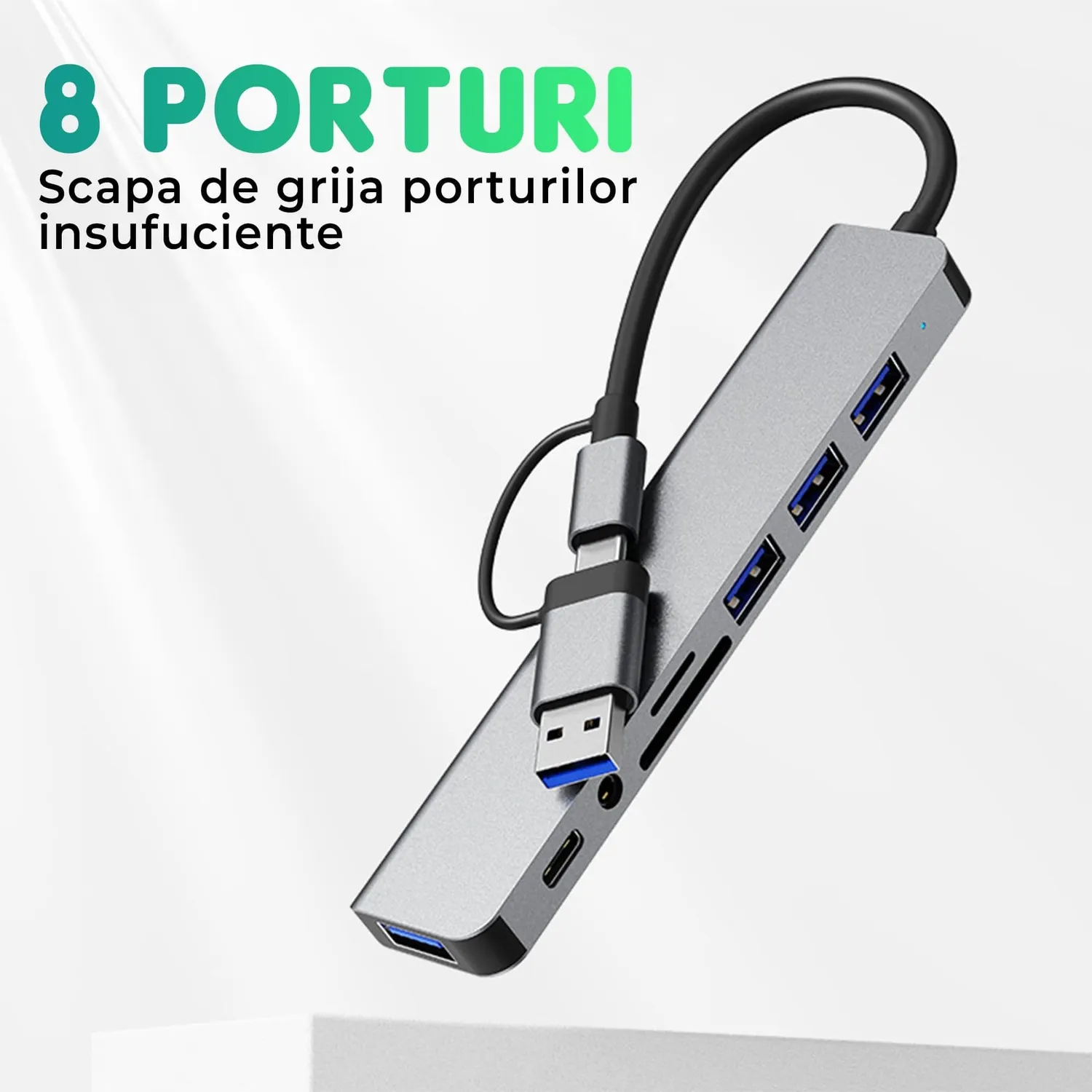 Timebox Hub USB 8 in 1 Type-C Argintiu Jack 3.5mm HDMI