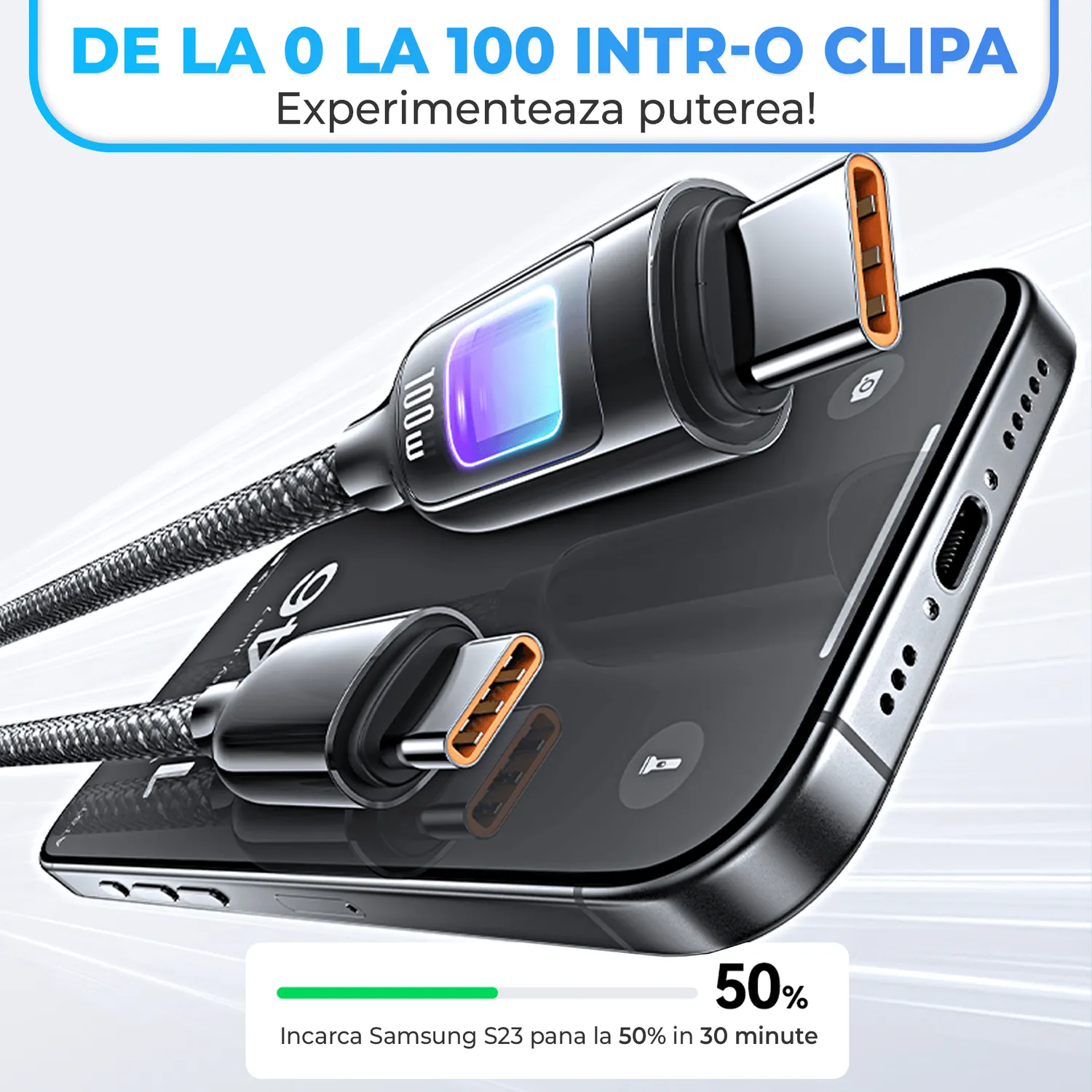 Timebox cablu USB-C 100W 1,2m negru RGB