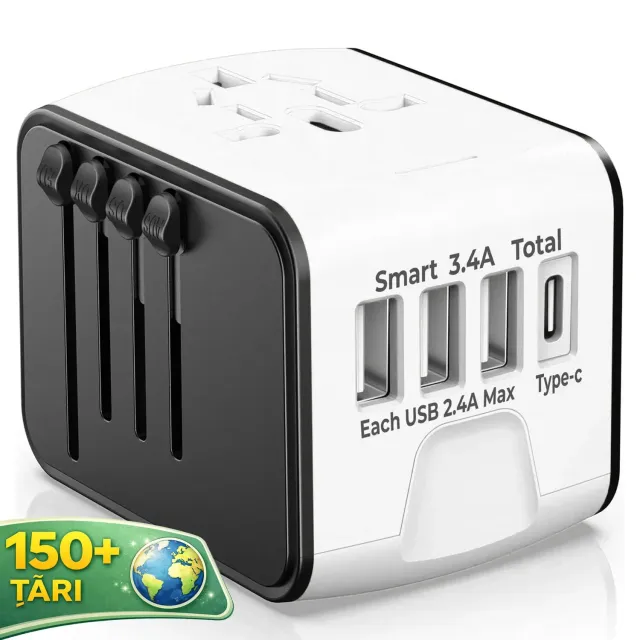 Timebox adaptor universal calatorie alb 3 USB Type-C