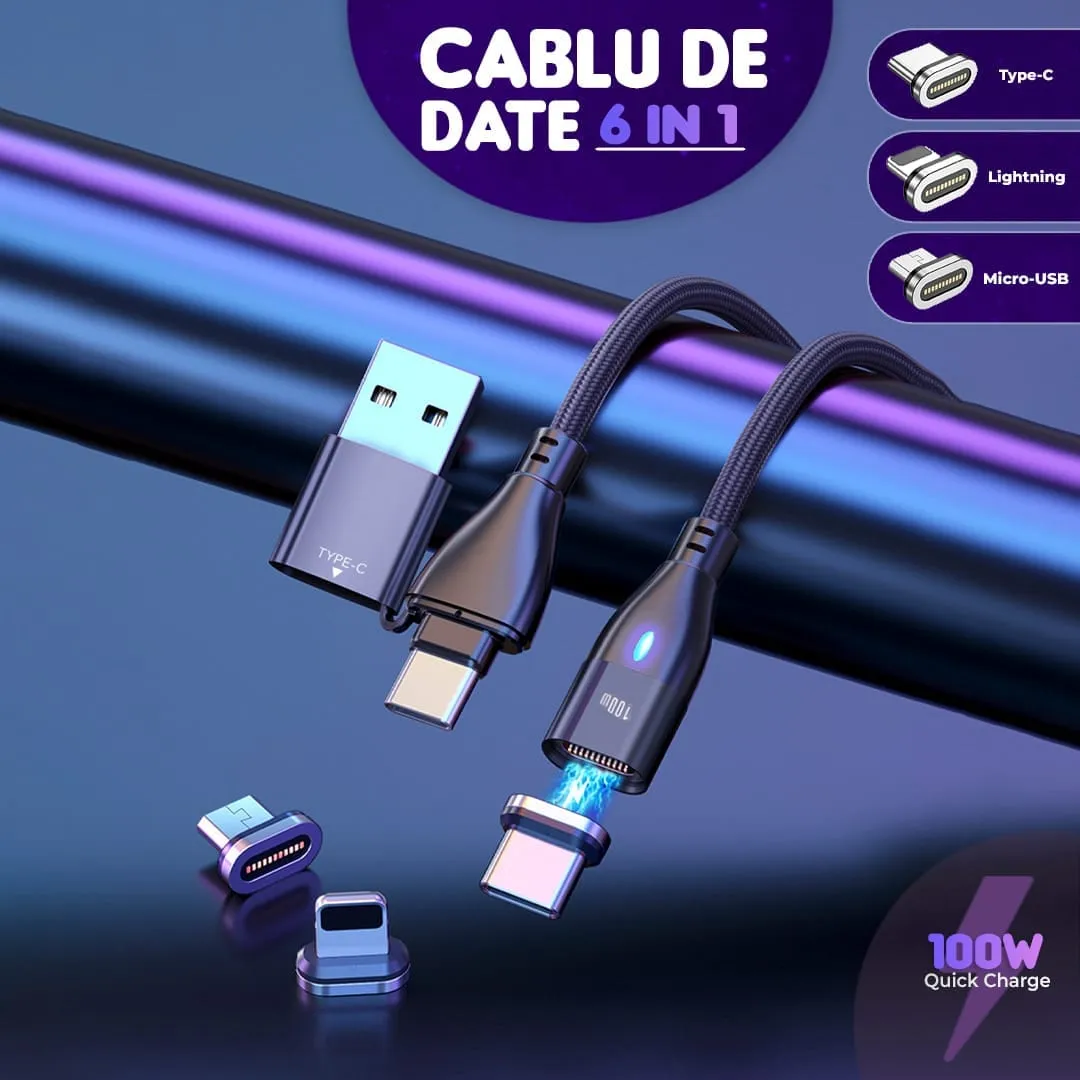 Timebox Cablu Date 6 in 1 100W 1m Negru Magnetic