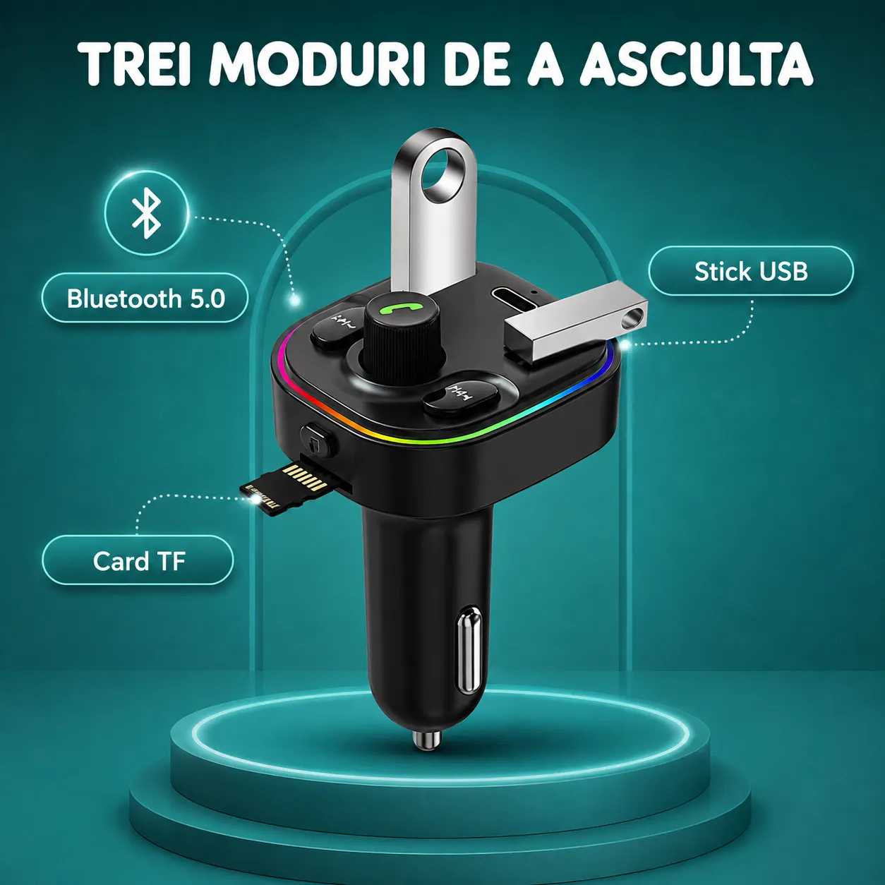 Timebox Modulator FM Bluetooth 5.0 handsfree negru QC3.0