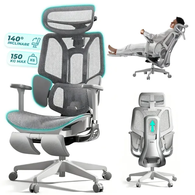 Timebox scaun ergonomic mesh gri tetieră 4D