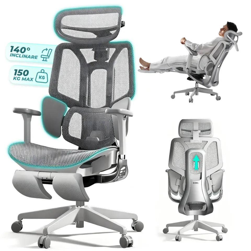 Timebox scaun ergonomic mesh gri tetieră 4D