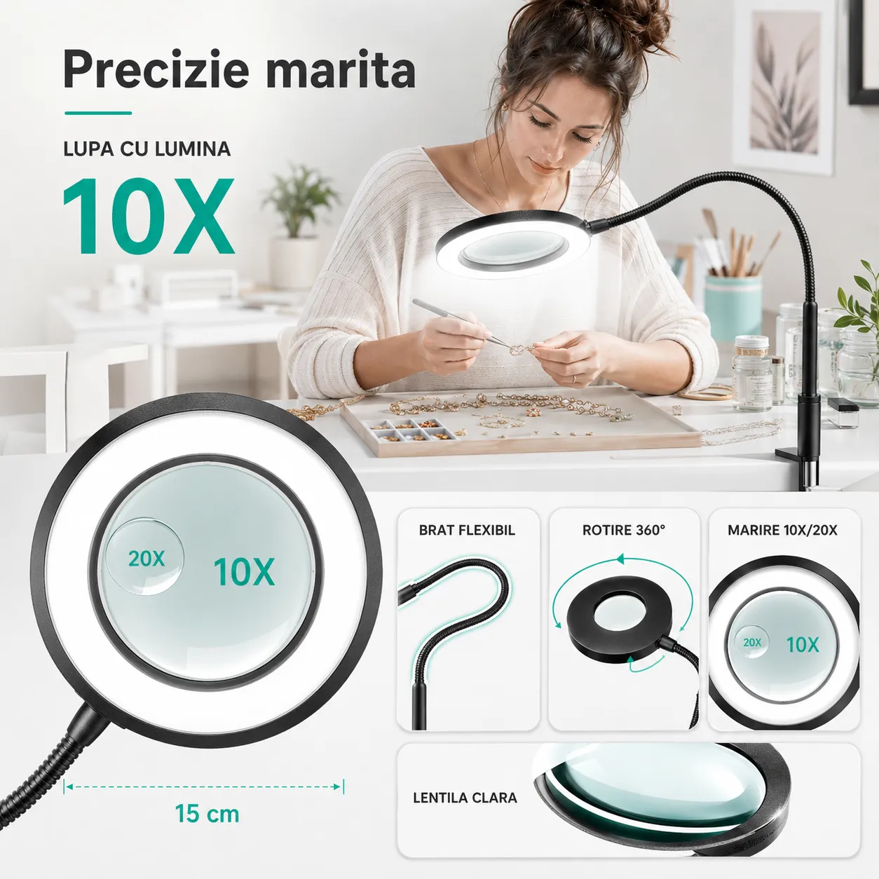 Timebox 20X lampa cu lupa podea reglabila 3 culori
