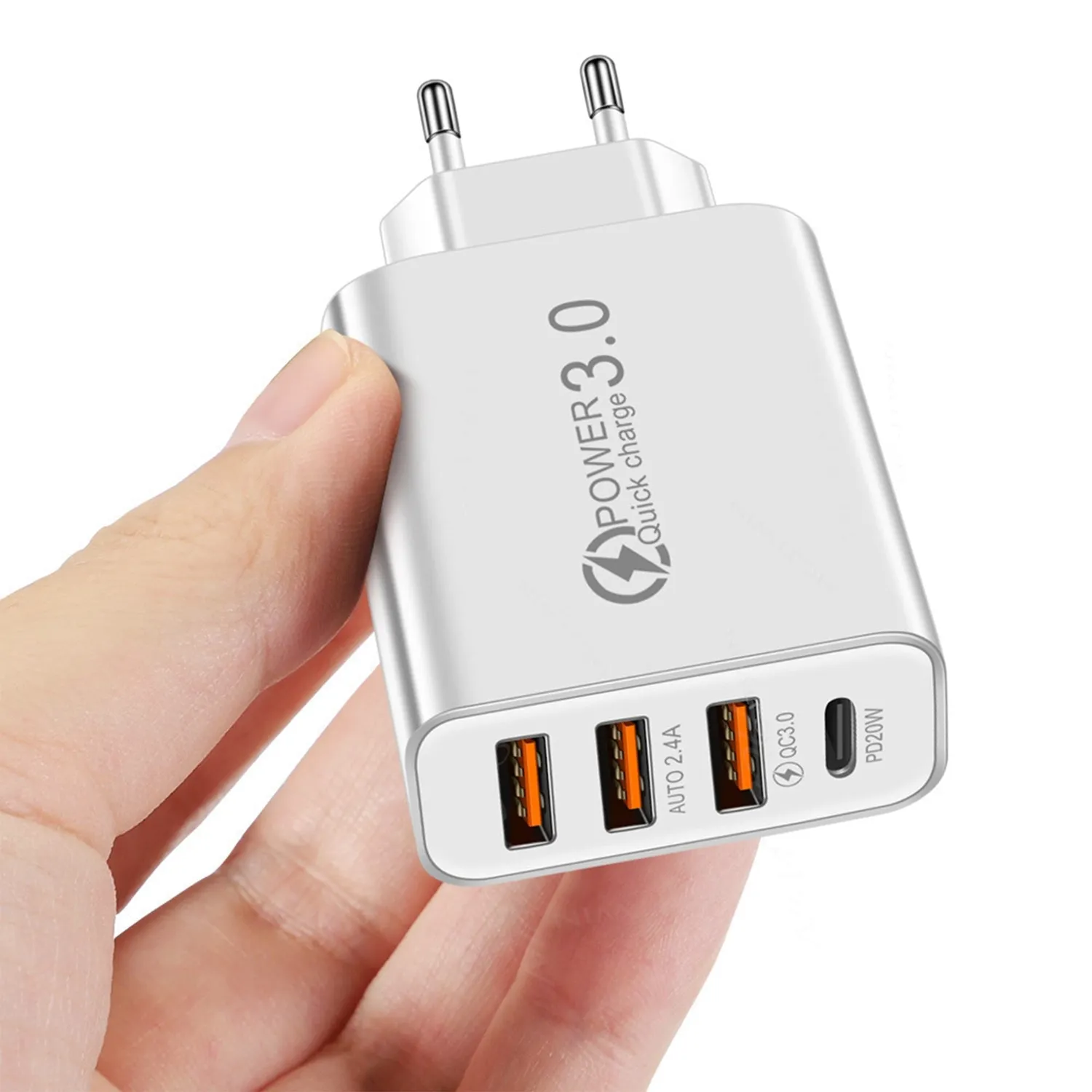 Timebox Incarcator Retea 20W 4 Porturi Quick-Charge Alb