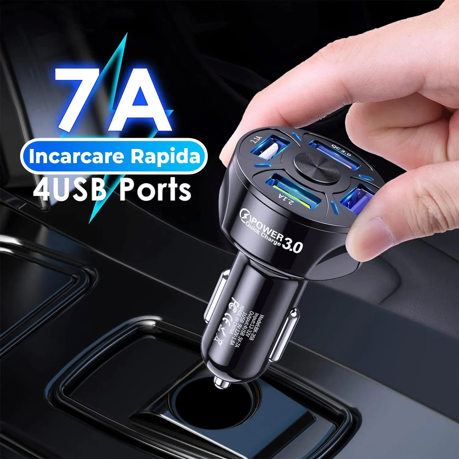 Timebox Super Fast-Charge incarcator auto negru 4xUSB QC3.0