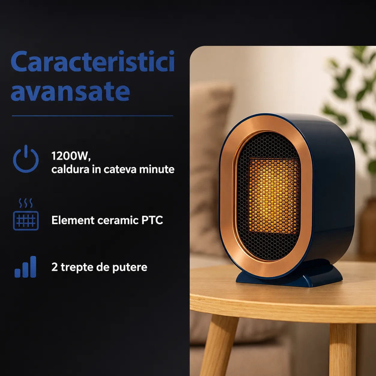 Timebox 1200W aeroterma ceramica Albastru compacta PTC