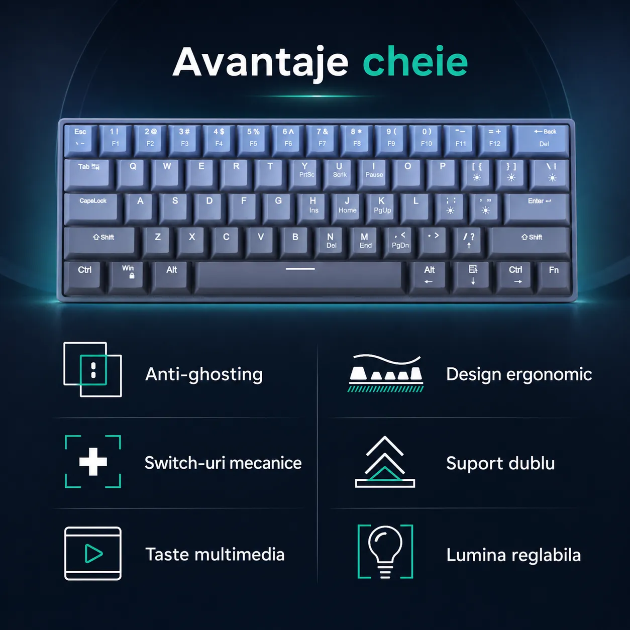 Timebox 61 taste tastatura mecanica albastra PBT