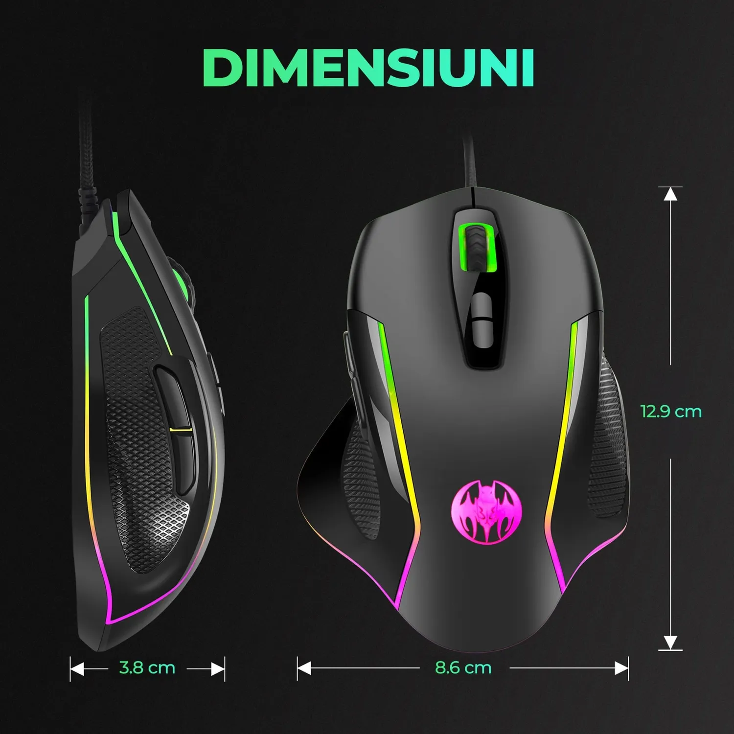 Timebox Jiggler mouse gaming RGB negru USB 3 DPI