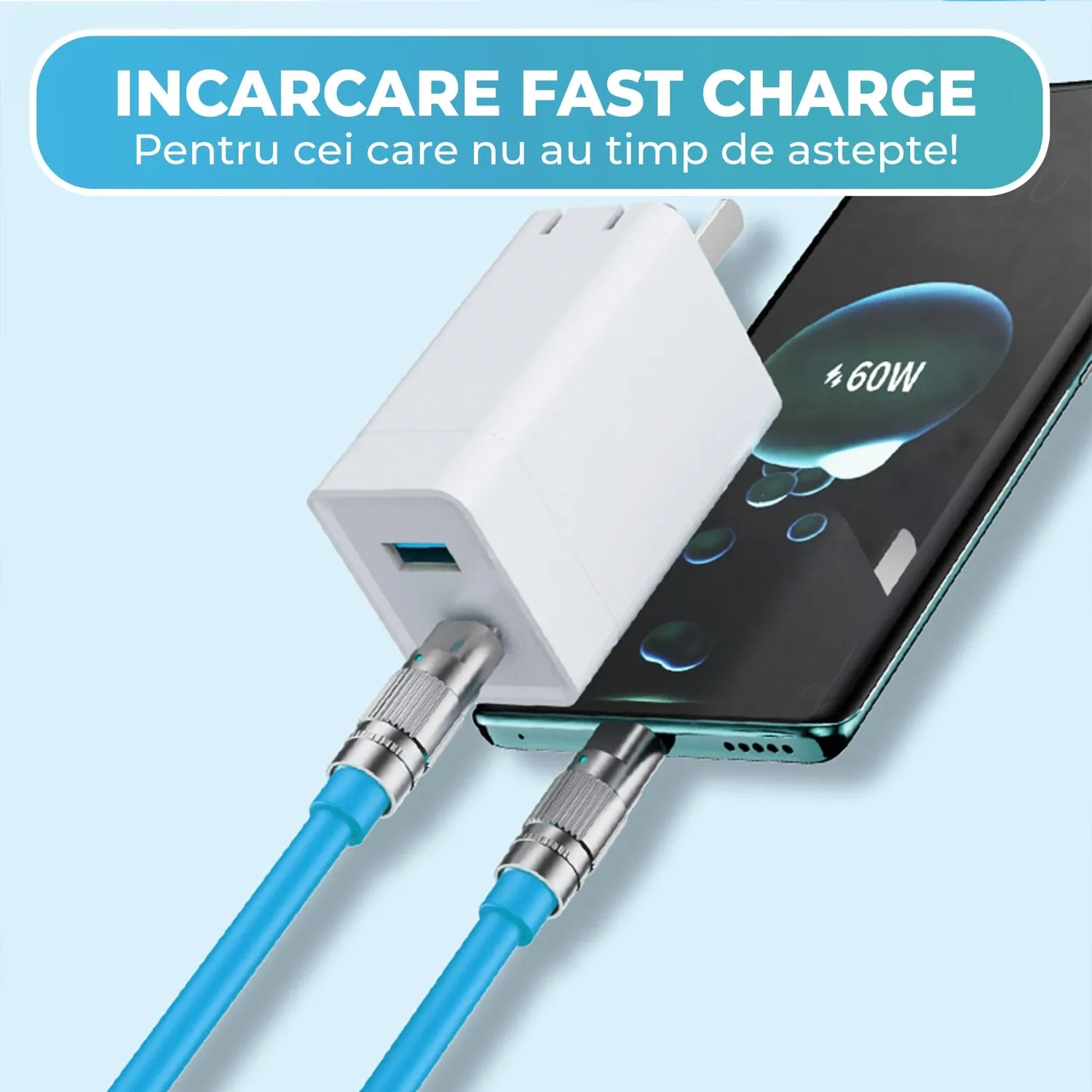 Timebox cablu incarcare USB-C la Type-C 60W albastru