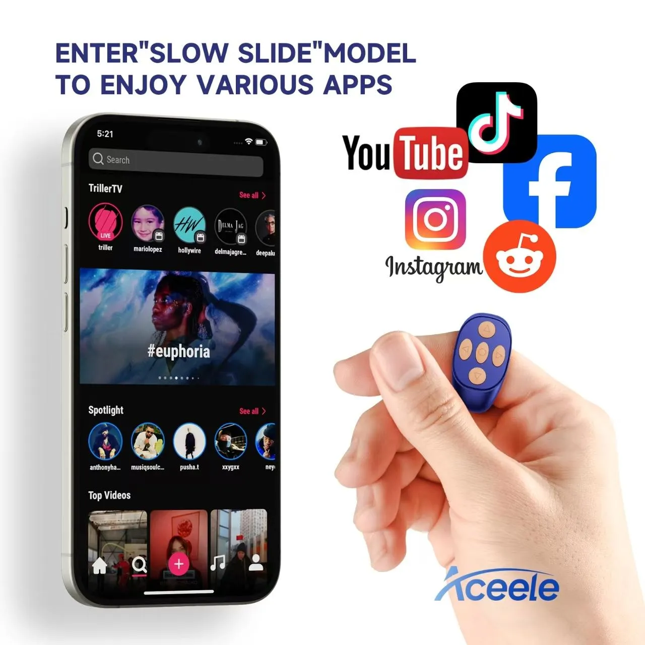 ACEELE S1 inel telecomanda Bluetooth negru