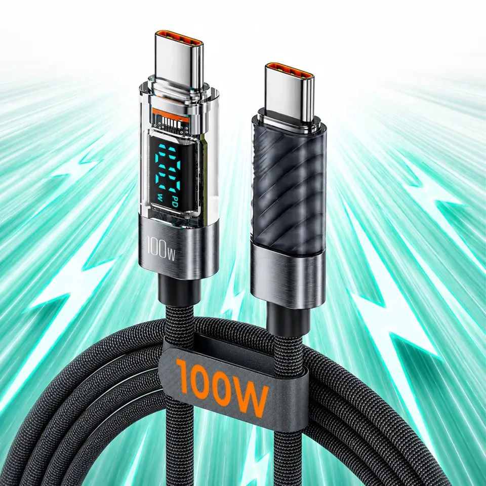 Timebox Cablu USB-C 100W 2m Gri cu Display Digital