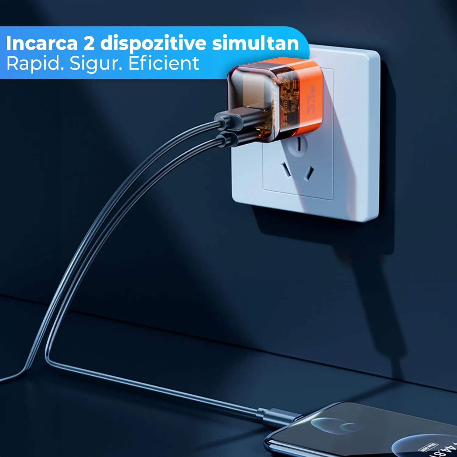 Timebox 33W incarcator retea 2 porturi alb fast charge