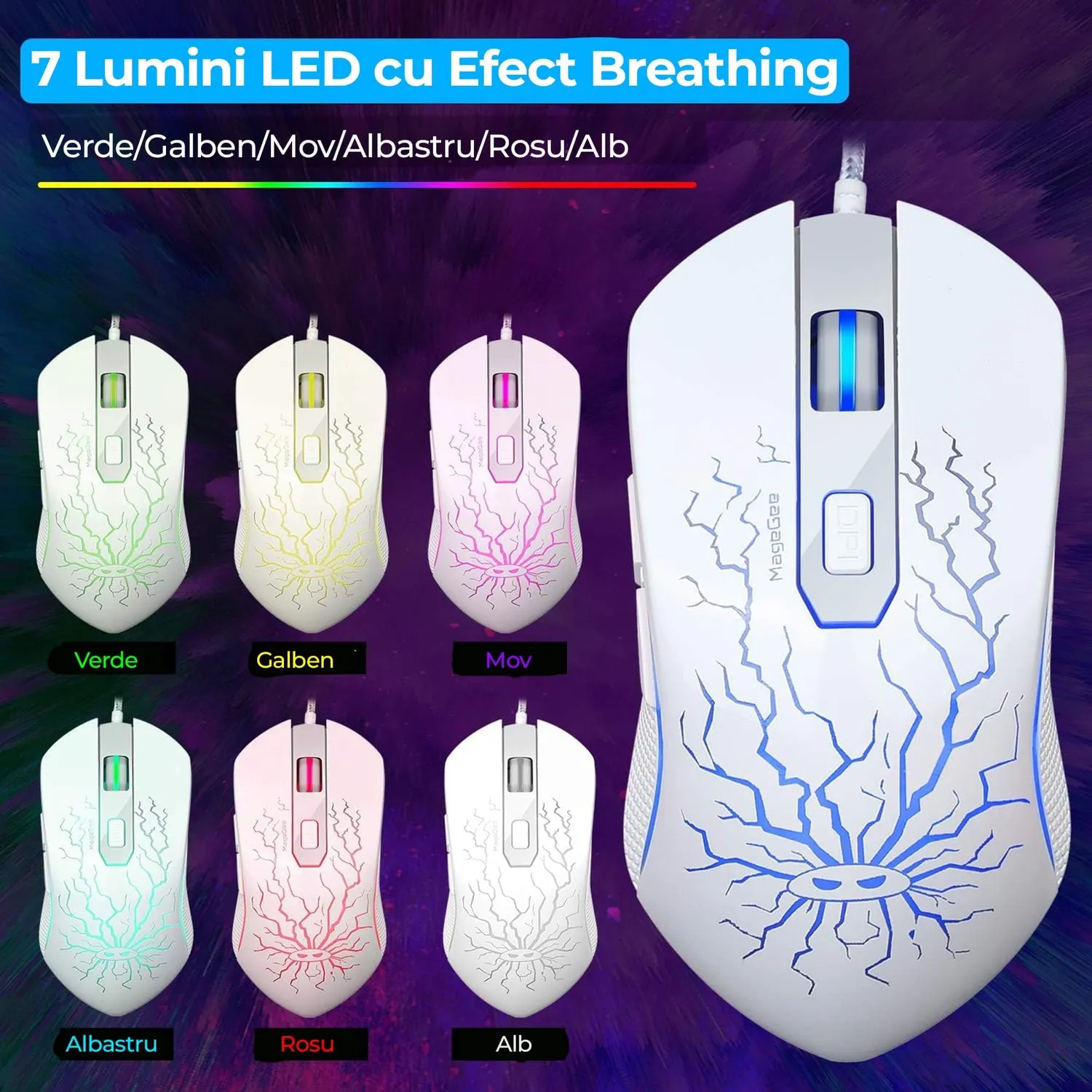 Timebox kit tastatura mouse gaming RGB alb 104 taste