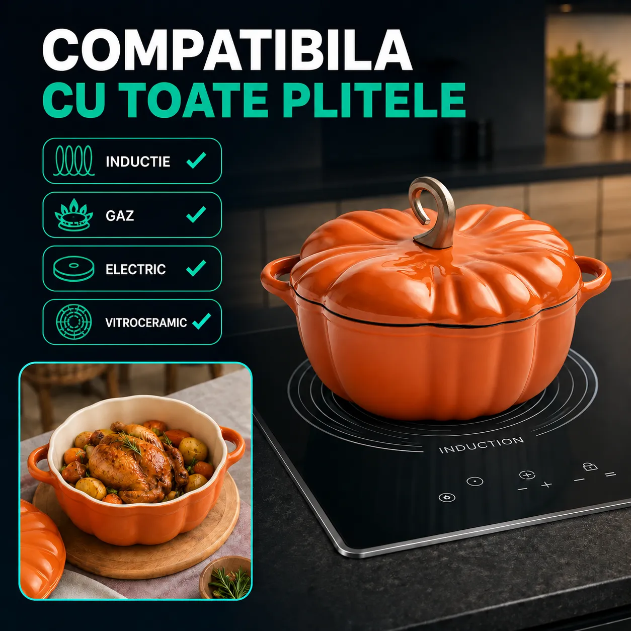Timebox oala dovleac emailata 25cm 3.7L portocaliu