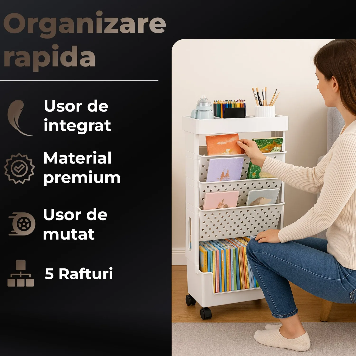 Timebox etajera 5 rafturi pe roti gri