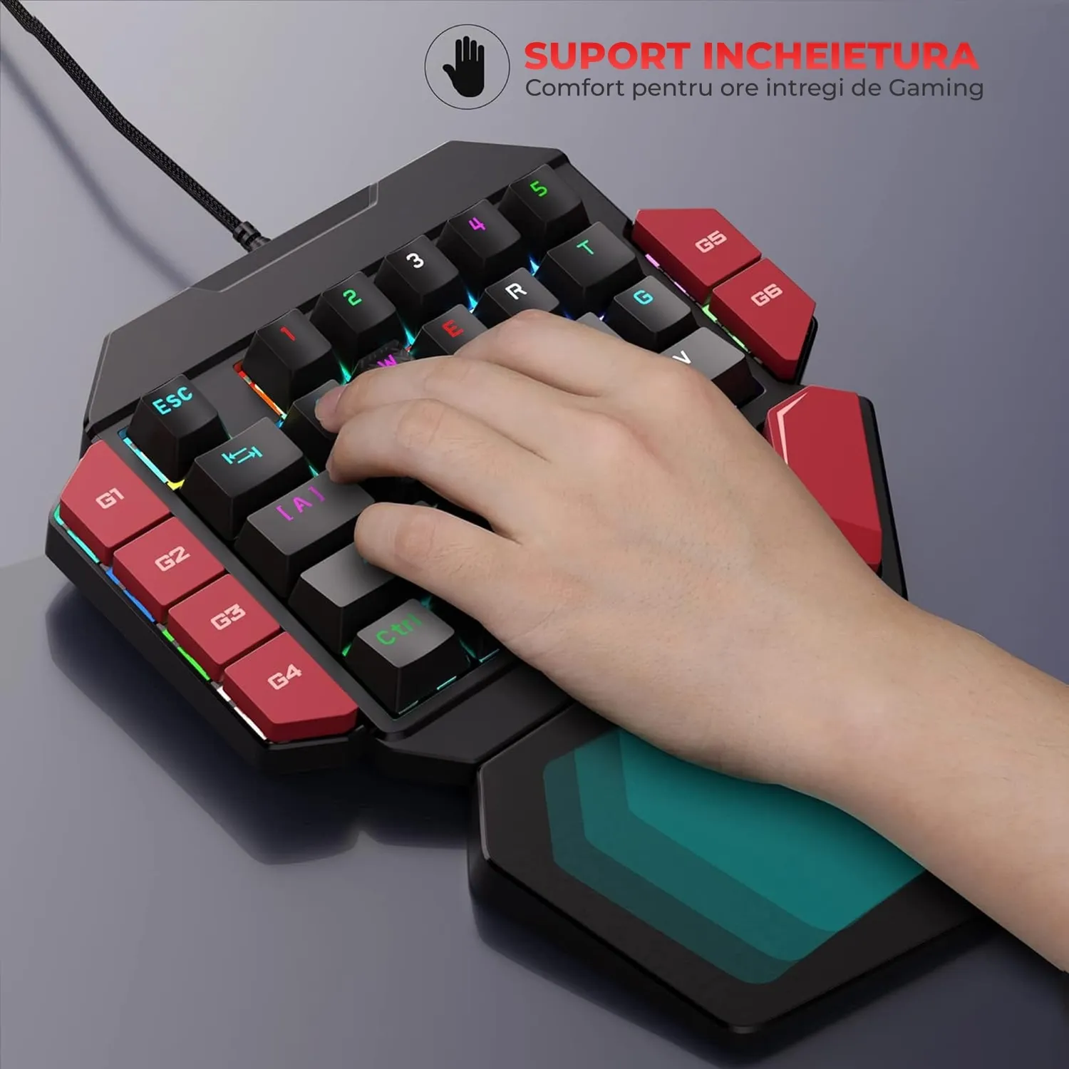 Timebox One Hand tastatura gaming Blue Switch RGB negru
