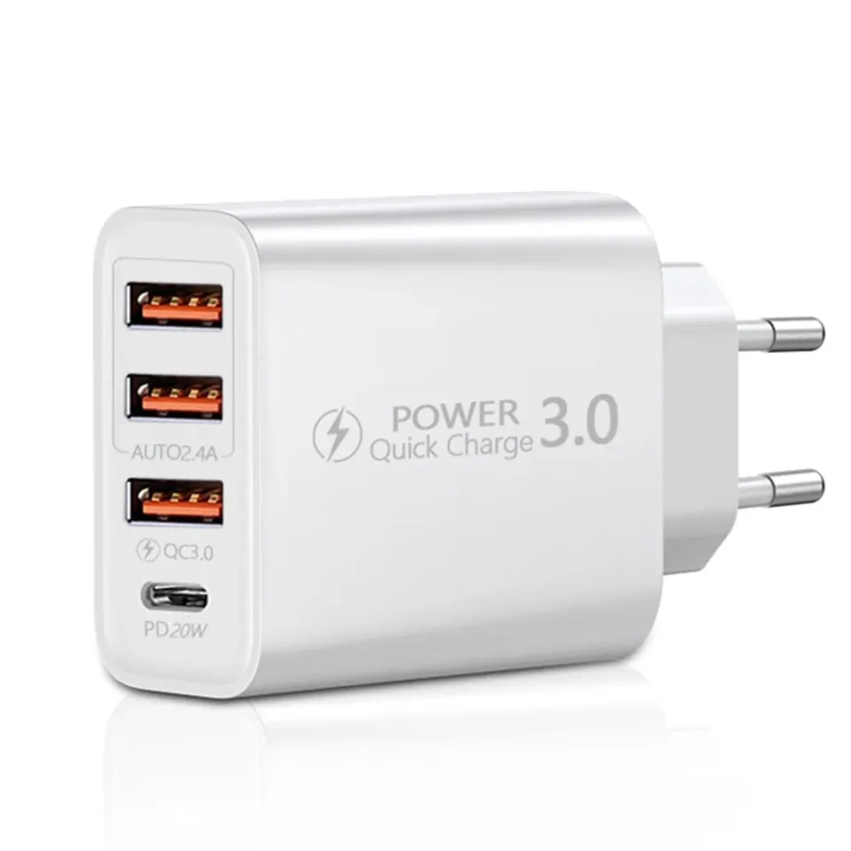Timebox Incarcator Retea 20W 4 Porturi Quick-Charge Alb