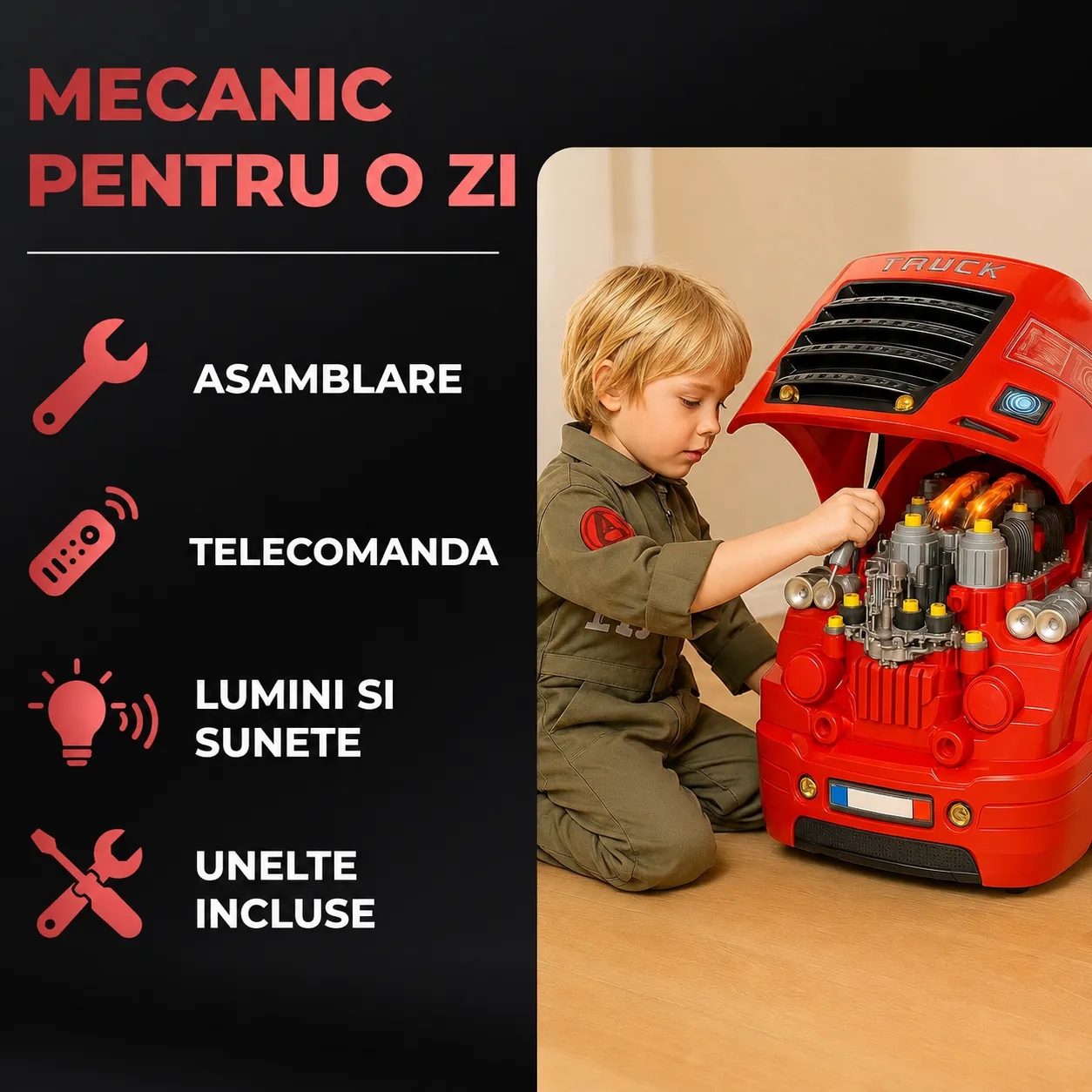 Timebox Motor Camion jucarie mecanic auto 8 ani cu lumini