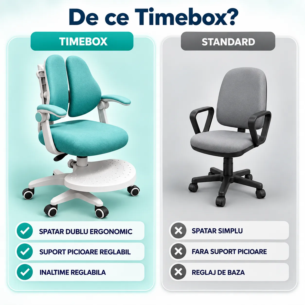 Timebox Scaun Ergonomic Copii 3-12 Ani Albastru