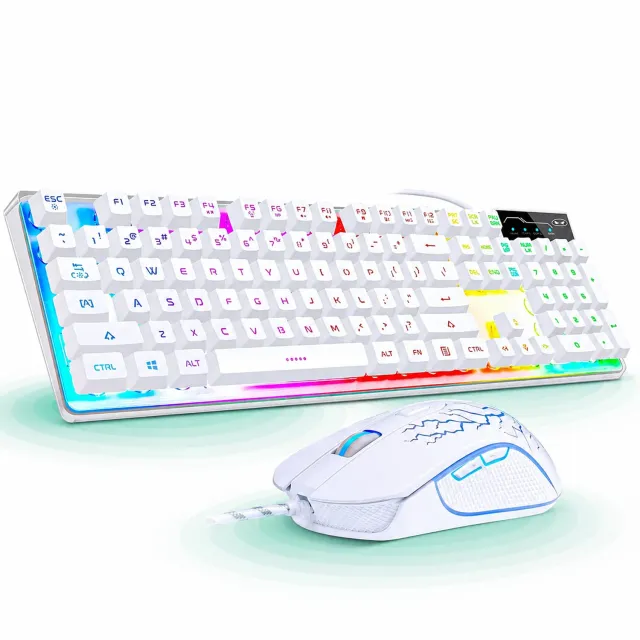 Timebox kit tastatura mouse gaming RGB alb 104 taste