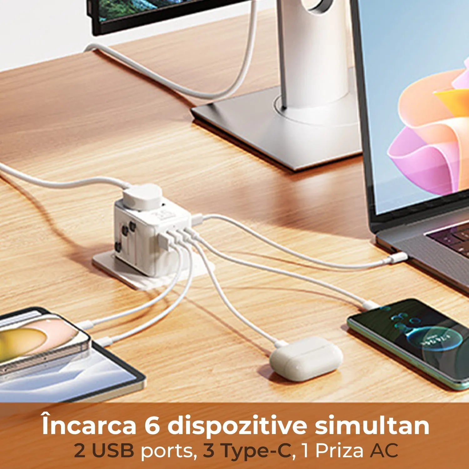 Adaptor universal Timebox 6 in 1 priza calatorie alb