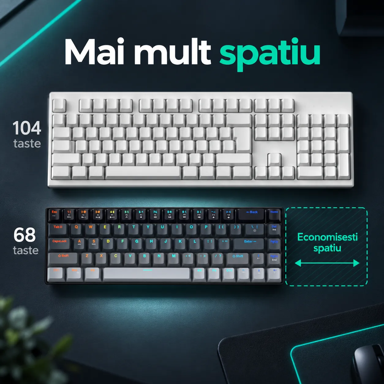 Timebox 60% tastatura gaming mecanica RGB 68 taste