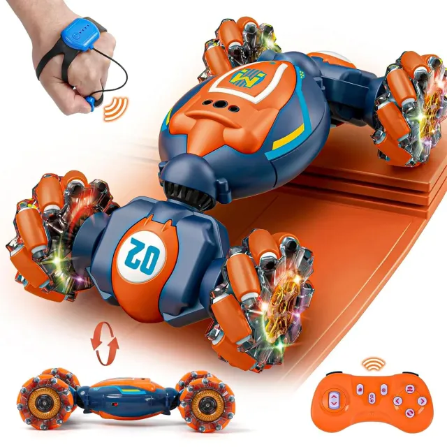 Timebox masinuta RC Stunt 4WD 360 grade albastru gesturi