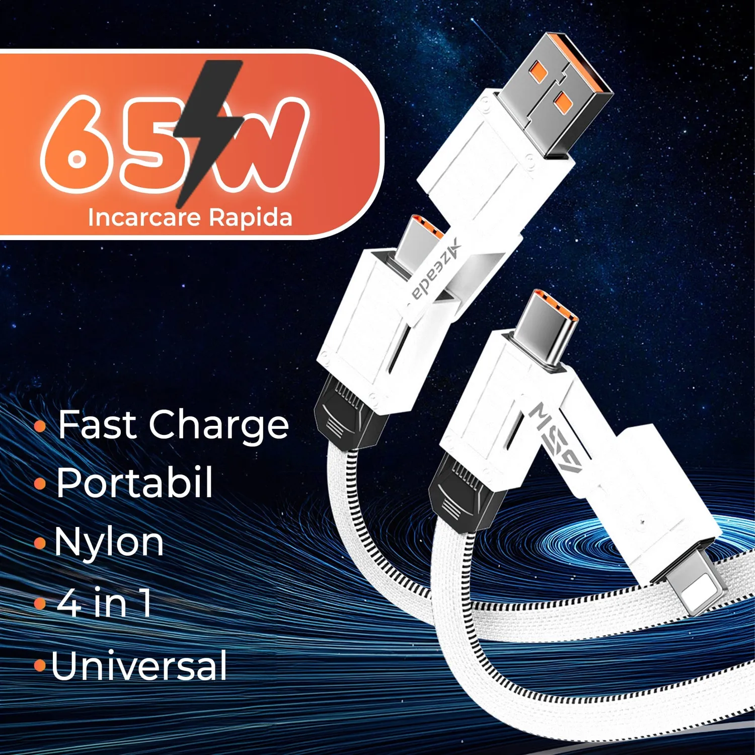 Cablu Timebox 4 in 1 65W cablu incarcare 1,5m alb fast charge