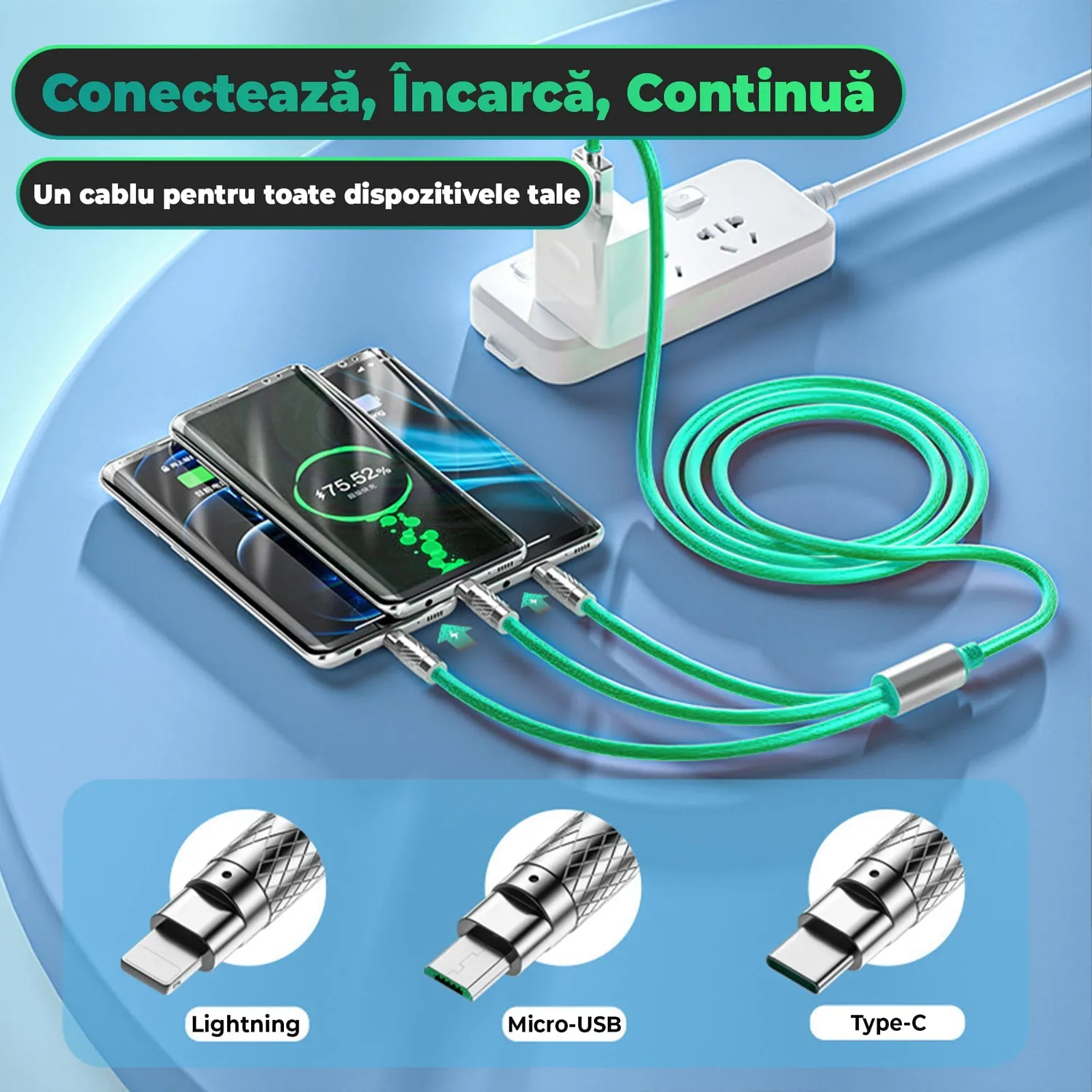 Timebox Cablu Date 3in1 120W 1,2m Verde rapid