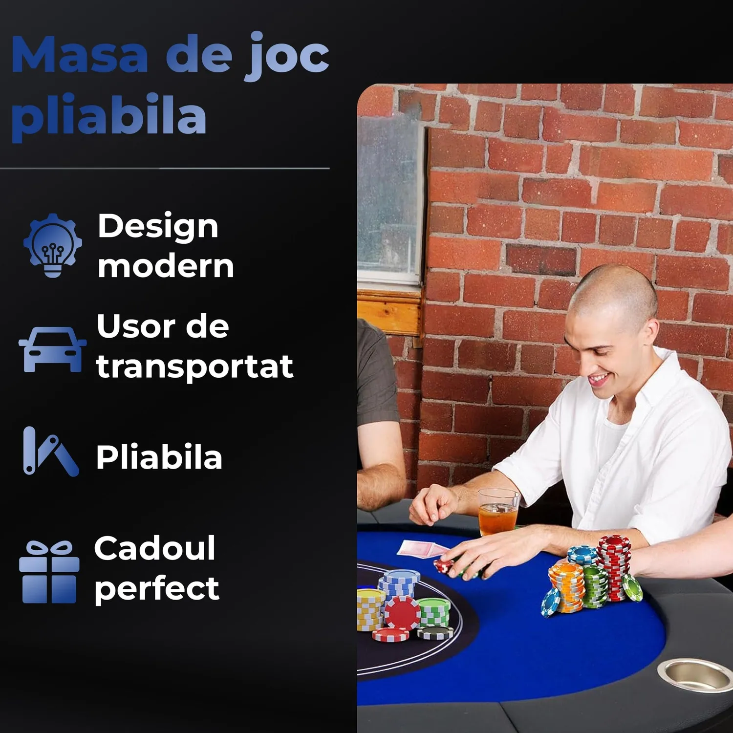 Timebox Masa Poker Pliabila 8 Jucatori Albastru
