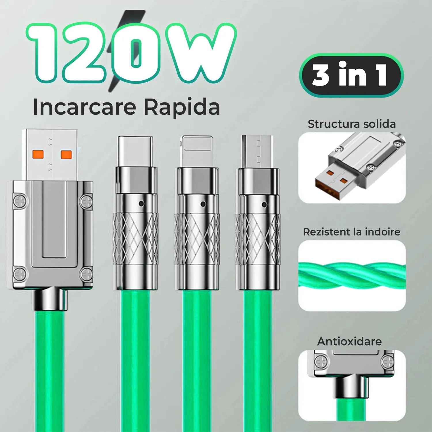 Timebox Cablu Date 3in1 120W 1,2m Verde rapid