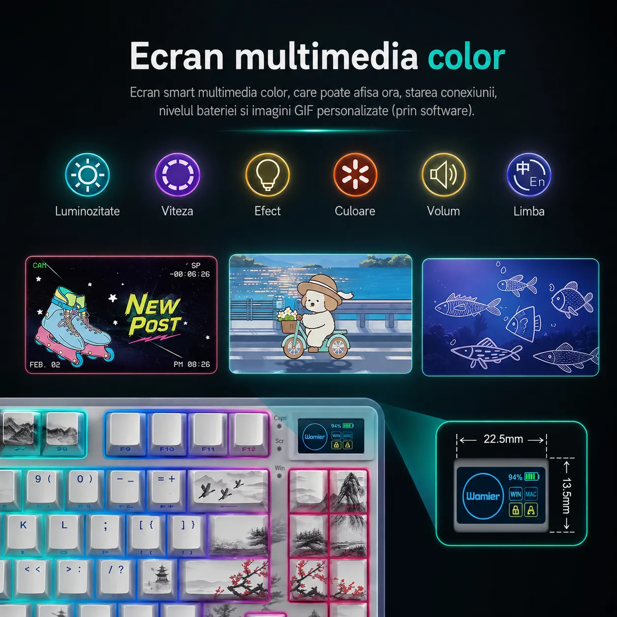Timebox Tastatura Mecanica Wireless 75% Alb RGB Gasket
