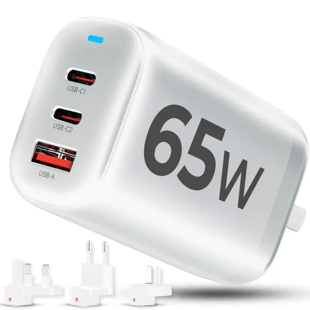 Timebox Încărcător rețea 65W 3 porturi alb încărcare rapidă