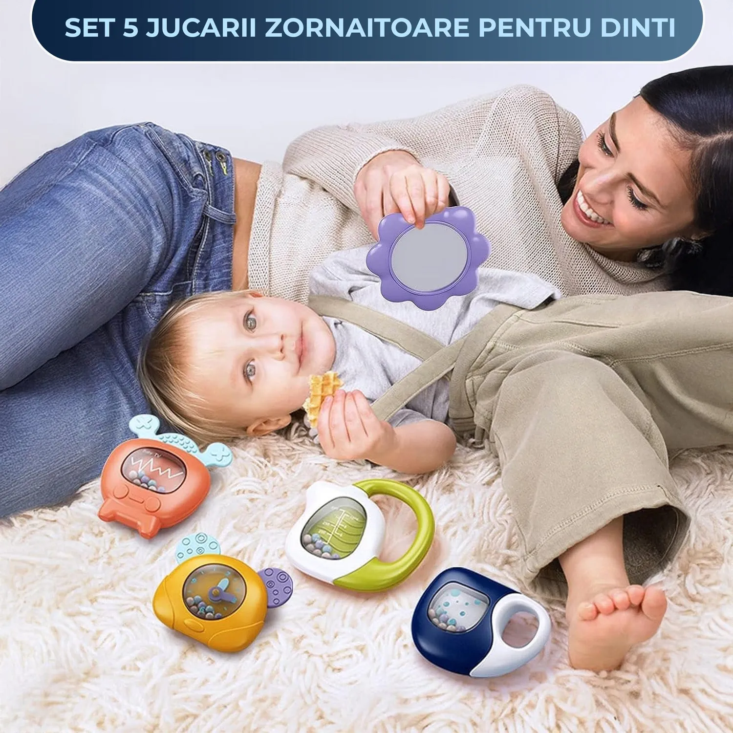Timebox saltea Joaca Bebe cu pian senzoriala albastru 5in1