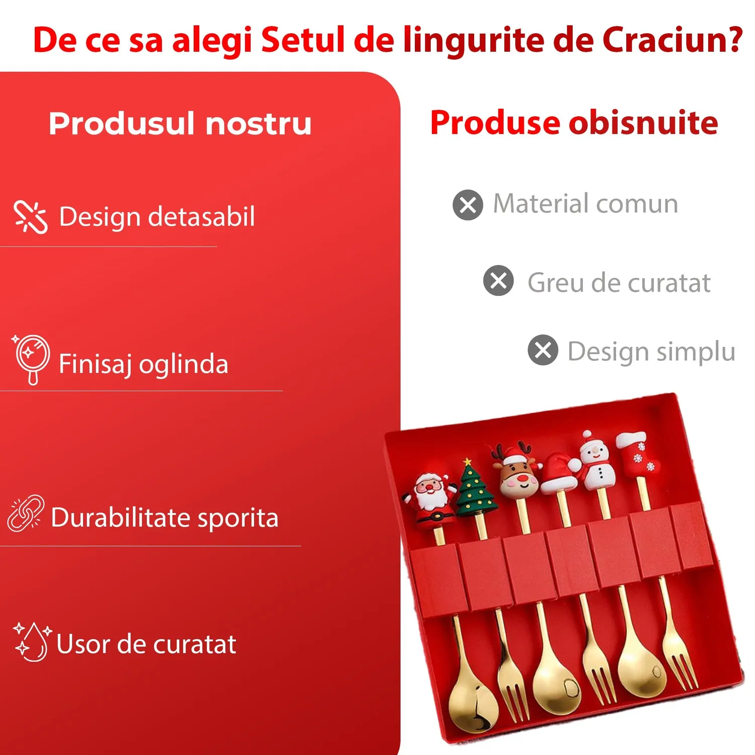 Timebox Set 6 Lingurite Furculite Inox Craciun Festiv