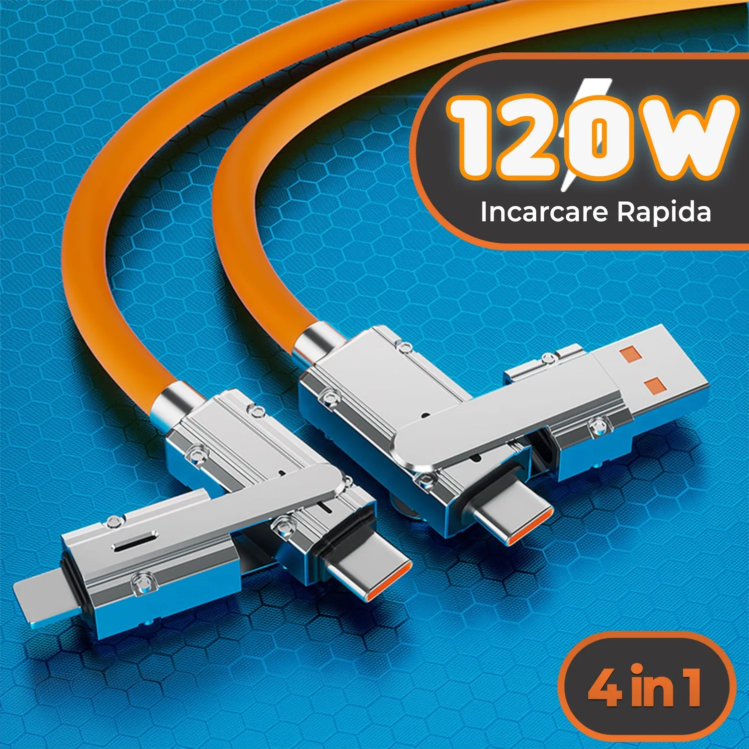 Timebox 4 in 1 cablu incarcare 1,2m 120W portocaliu