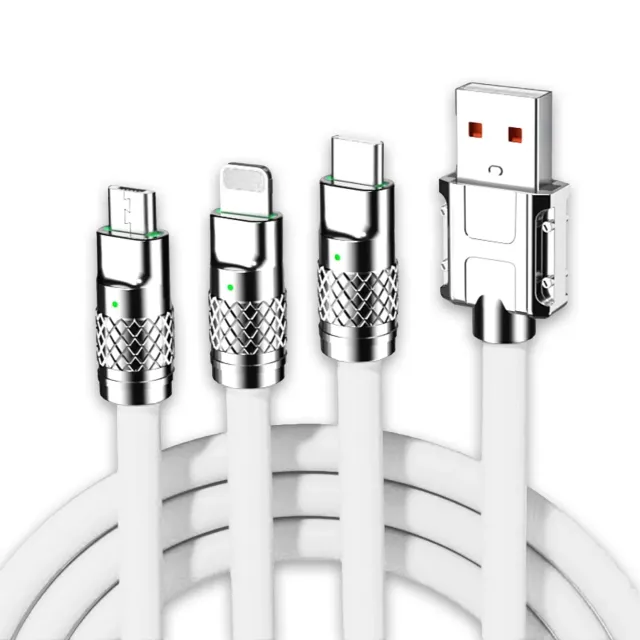 Timebox cablu 3 in 1 120W 1,2m USB-C Lightning alb