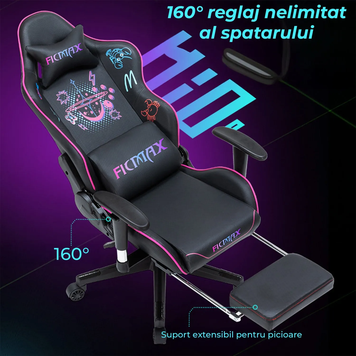 Timebox Scaun Gaming Roz 160 Grade Tetiera Lombara