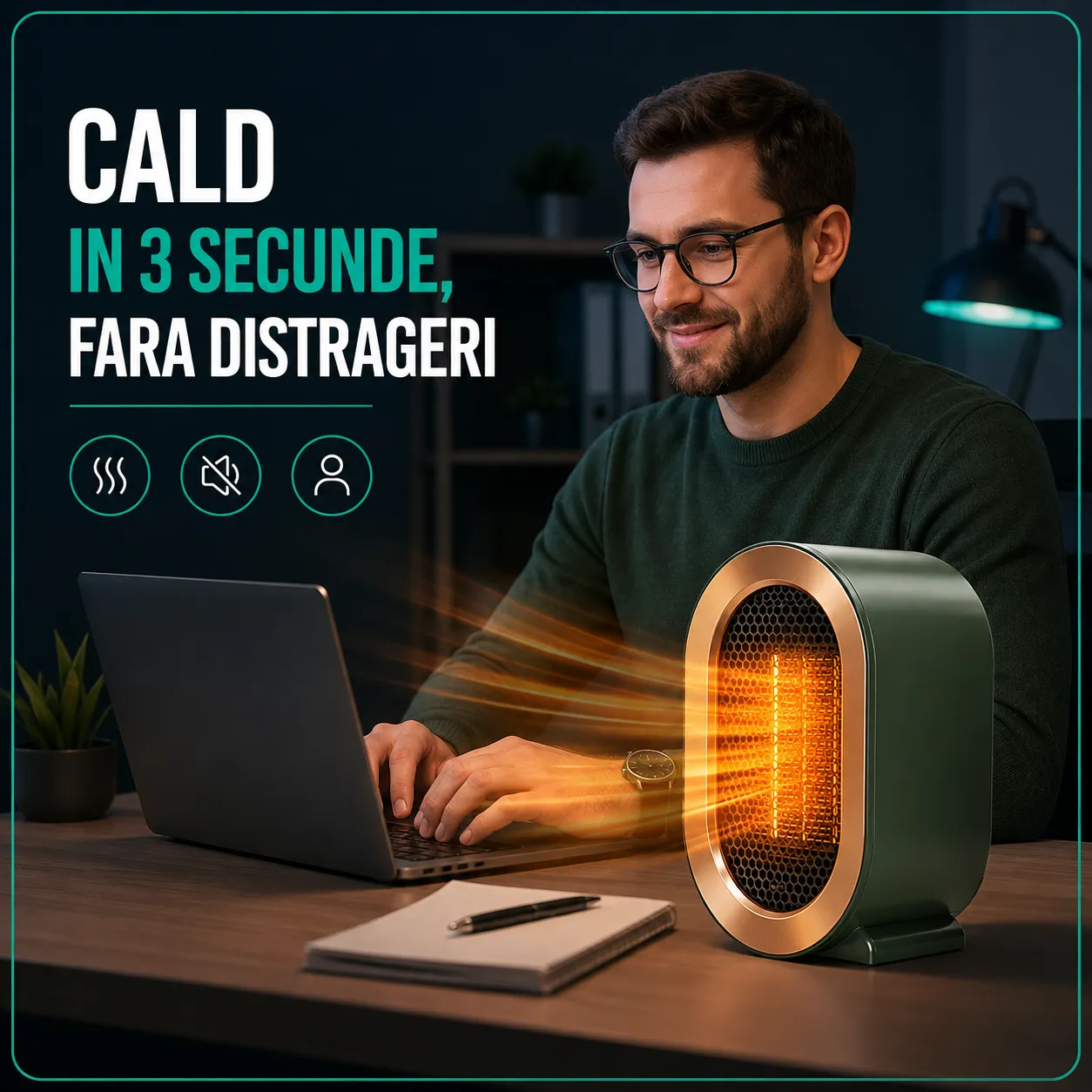 Timebox Aeroterma Ceramica 1200W Verde Compacta Silentioasa